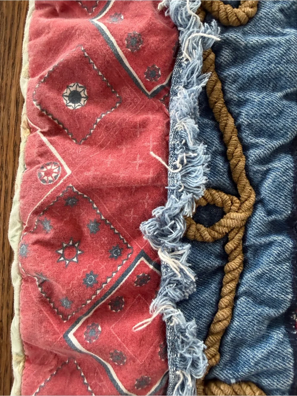 Vintage Cowpoke Patchwork Baby Quilt - Red, Blue, Brown